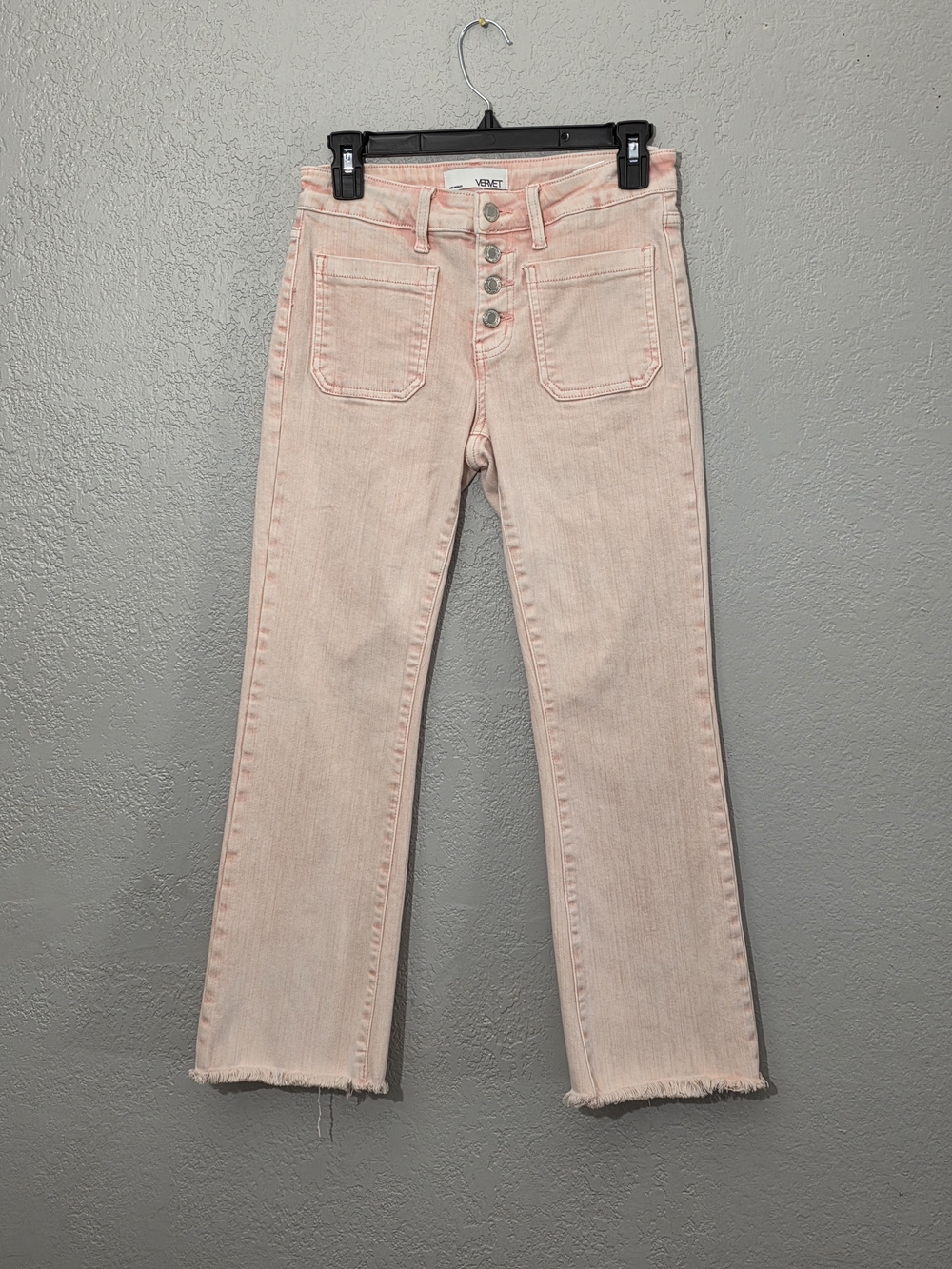 Vervet Mid-Rise Crop Jeans Button-Fly Pink Denim Womens 26